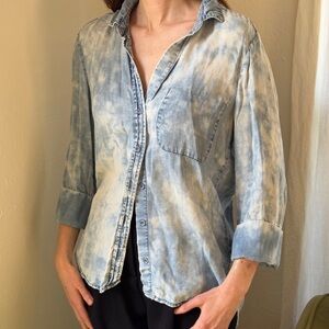 Denim Tie-Dye Button-Up Shirt